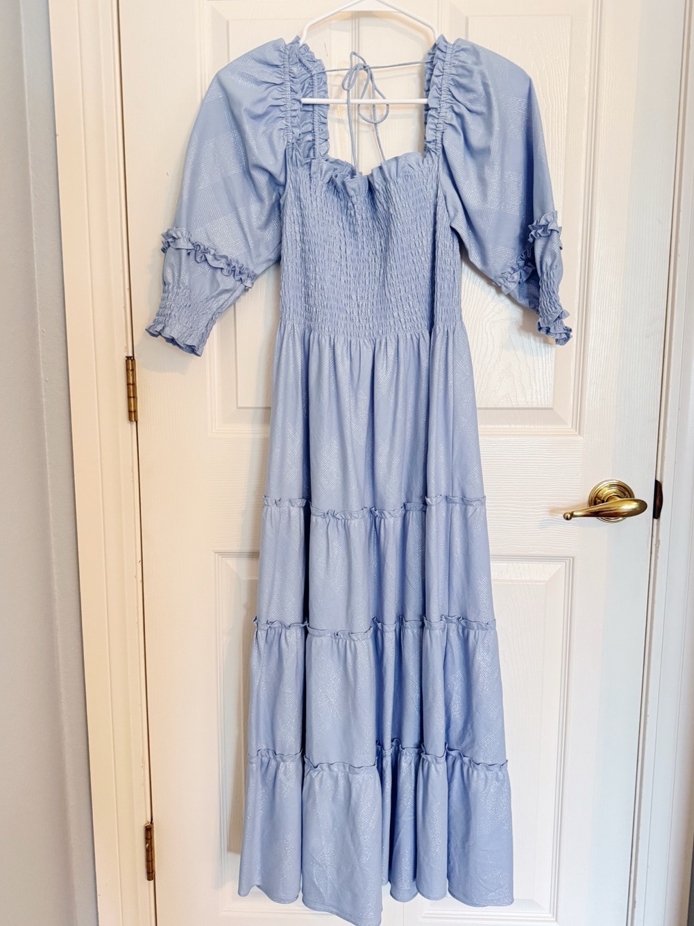 Hill House Powder Blue Smocked Puff-Sleeve Maxi Dress XS
